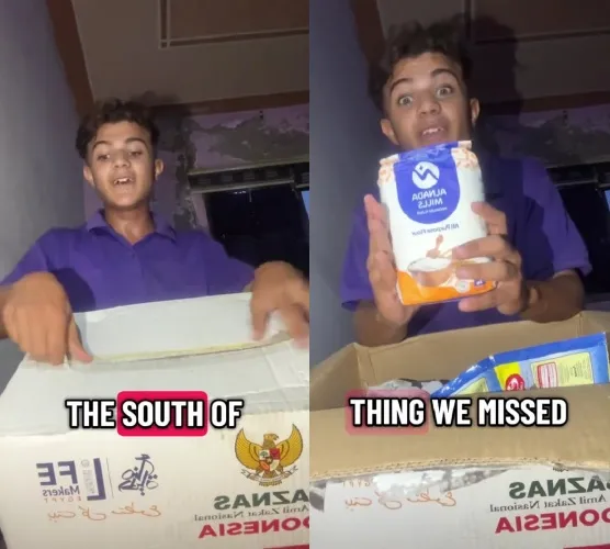 pemuda Palestina ini bagikan momen unboxing © TikTok pemuda Palestina ini bagikan momen unboxing © TikTok