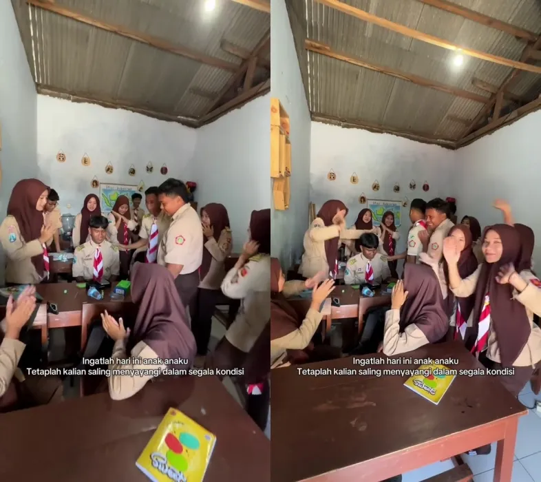 Siswa diberi kejutan teman dan guru berupa HP baru © 2025 TikTok