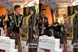Viral aksi mempelai pria unjuk kekuatan di acara pernikahan, ekspresi pengantin wanita tersipu malu