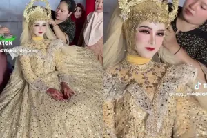 Di tengah gempuran serba simpel, pengantin ini tampil pakai gaun petticoat, penampilannya tuai atensi