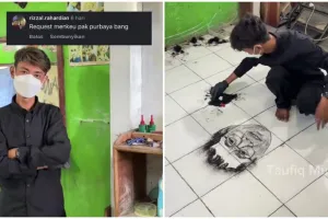 Viral tukang cukur bikin wajah Purbaya dari sisa potongan rambut, 9 potretnya ini sampai dipuji Menkeu