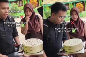 Diberi kue ulang tahun unik dengan hiasan rumus, respon guru matematika ini malah bikin geleng-geleng