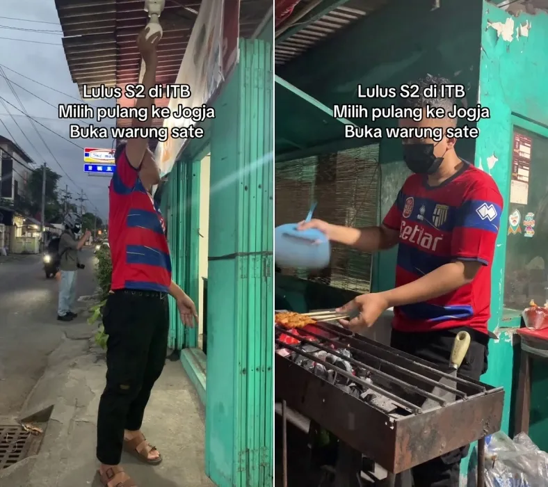 Lulusan S-2 di ITB pilih pulang kampung jualan sate © 2025 TikTok Lulusan S-2 di ITB pilih pulang kampung jualan sate © 2025 TikTok