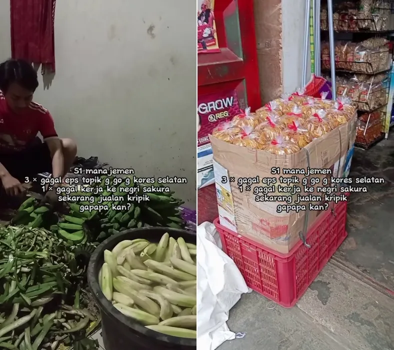 Lulusan S-1 gagal kerja ke luar negeri kini jualan keripik © 2025 TikTok Lulusan S-1 gagal kerja ke luar negeri kini jualan keripik © 2025 TikTok