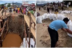 Semangat bangkit pasca bencana, 9 potret warga Tapanuli gotong royong bangun jembatan darurat