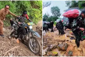 9 Potret prajurit TNI beri bantuan ke Tapanuli, lalui jalan ekstrim, jalan 3 jam ke desa terisolasi