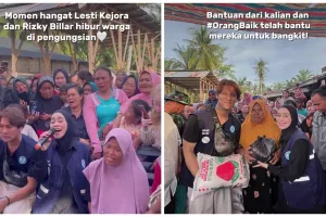Sedang hamil 7 bulan, ini 7 potret Lesty Kejora turun ke lokasi bencana bertemu korban, tetap enerjik