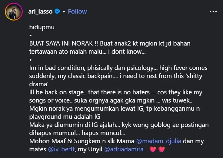 Jengah drama cinta dengan Dearly Joshua © Instagram