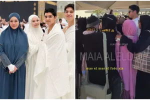 7 Potret emak-emak heboh minta foto Al Ghazali saat umrah, sikap El Rumi bikin ngakak