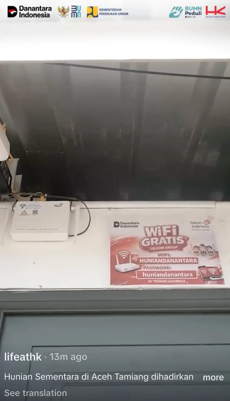 Huntara Aceh Tamiang TikTok/@lifeathk; YouTube/@SekretariatPresiden