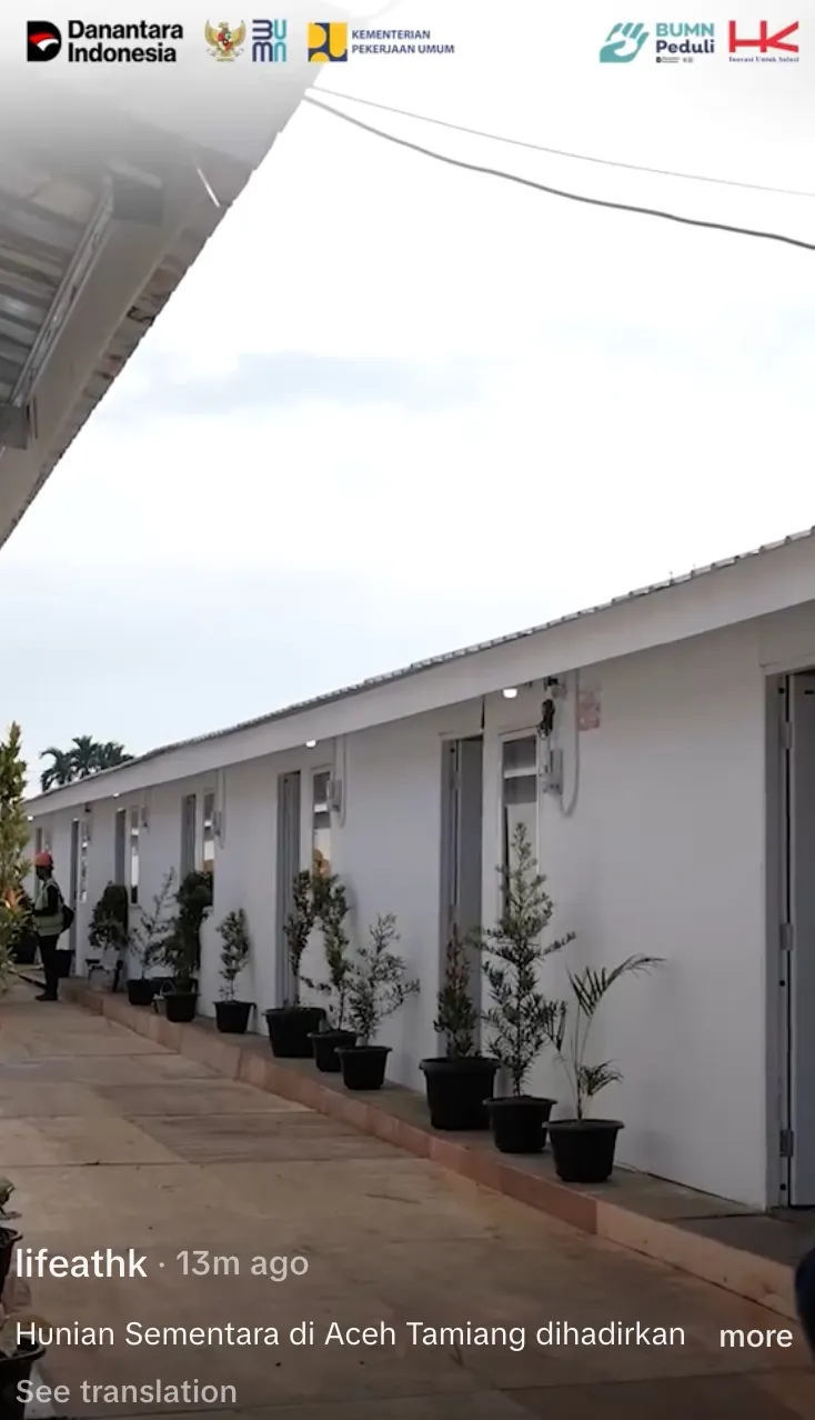 Huntara Aceh Tamiang TikTok/@lifeathk; YouTube/@SekretariatPresiden