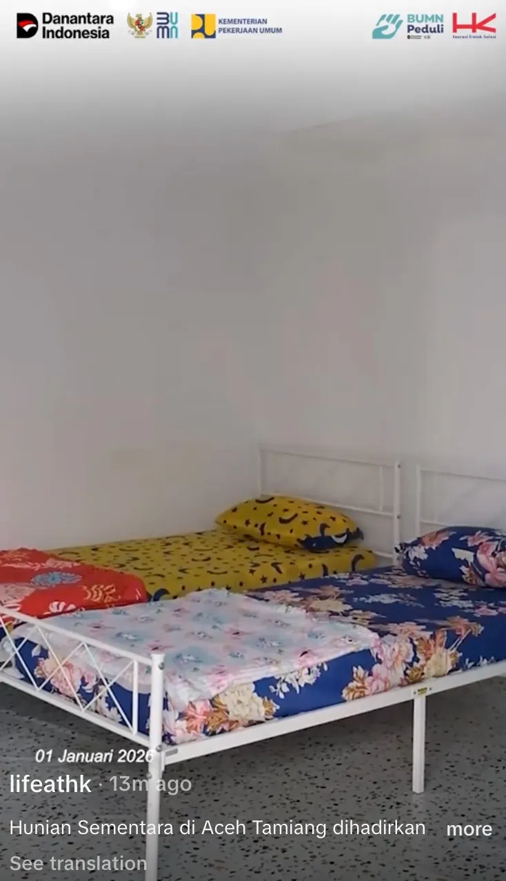 Huntara Aceh Tamiang TikTok/@lifeathk; YouTube/@SekretariatPresiden