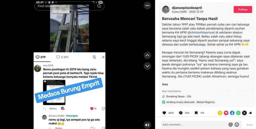Kisah Haru Anak Hilang Terbawa Kereta TikTok @djanuepisodeapril