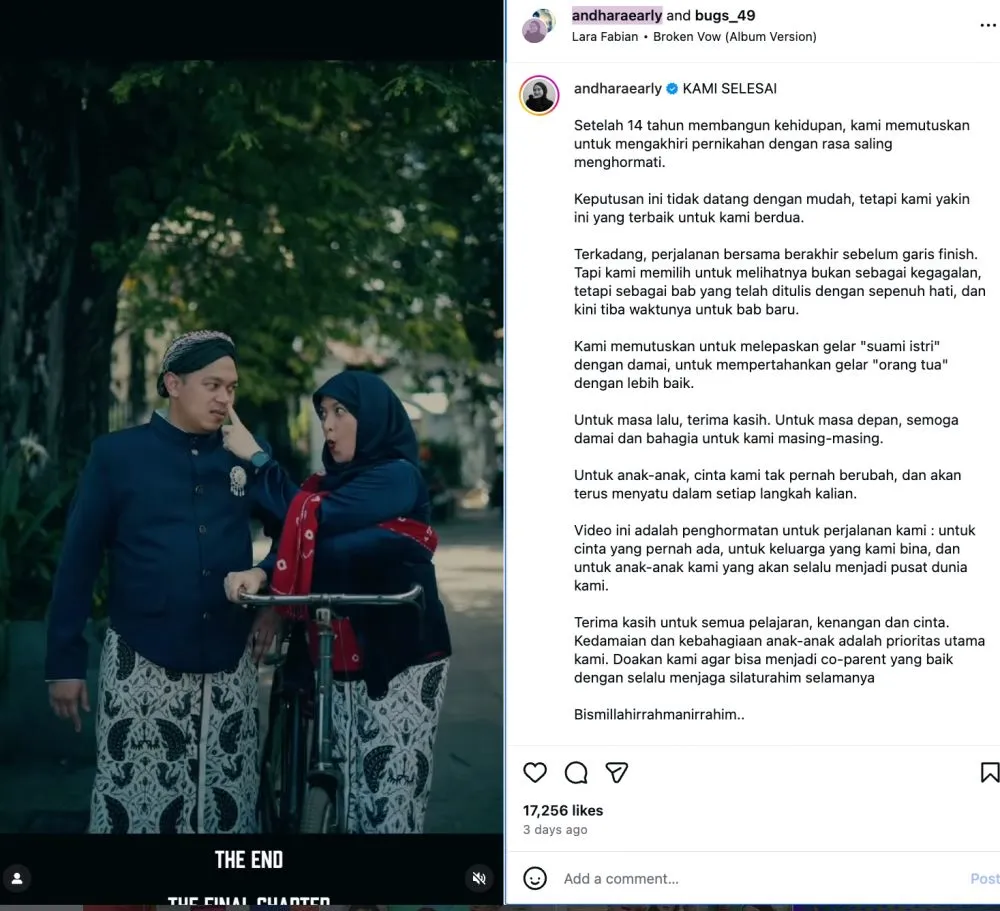 Andhara Early Cerai foto: Instagram/@andharaearly