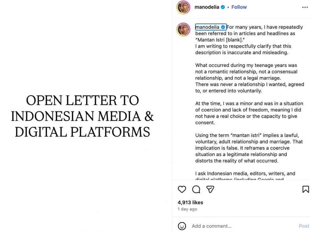 Klarifikasi Manohara Odelia Instagram @andreaschau via Instagram/@manodelia