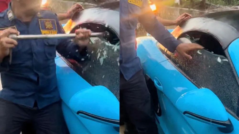 Damkar pecah kaca Porsche TikTok @callmebop_ 