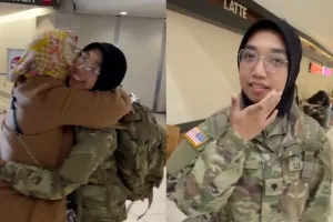 Momen haru lepas rindu seorang ibu saat anak perempuannya tugas jadi tentara Amerika