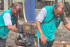 Momen sopir truk tangki berjuang tutup kebocoran tetes tebu hingga wajah terguyur cairan