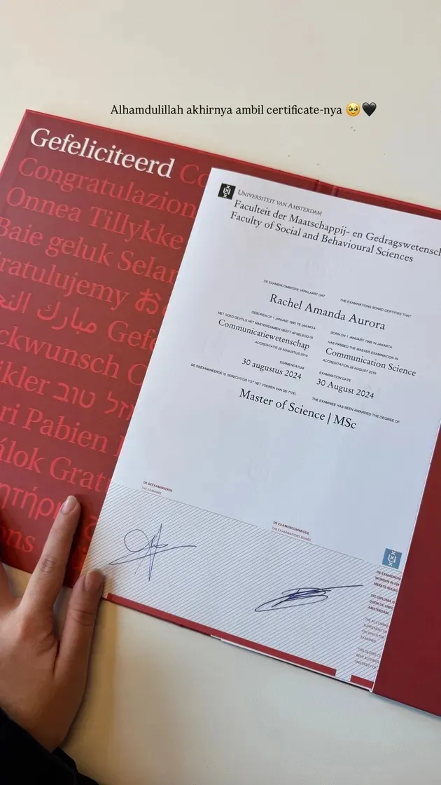 Rachel Amanda lulus S2 beasiswa BPI Instagram/@auroramanda95 Rachel Amanda lulus S2 beasiswa BPI Instagram/@auroramanda95