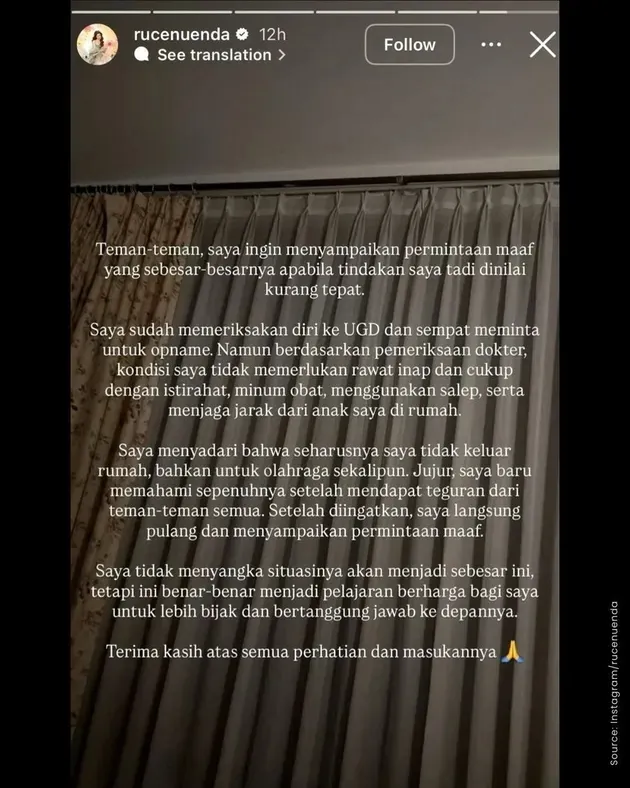 Ruce Nuenda Minta Maaf Instagram rucenuenda