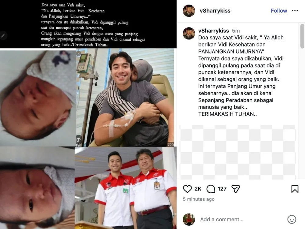 vidi aldiano meninggal dunia Instagram/@vidialdiano; Instagram/@v8harrykiss vidi aldiano meninggal dunia Instagram/@vidialdiano; Instagram/@v8harrykiss