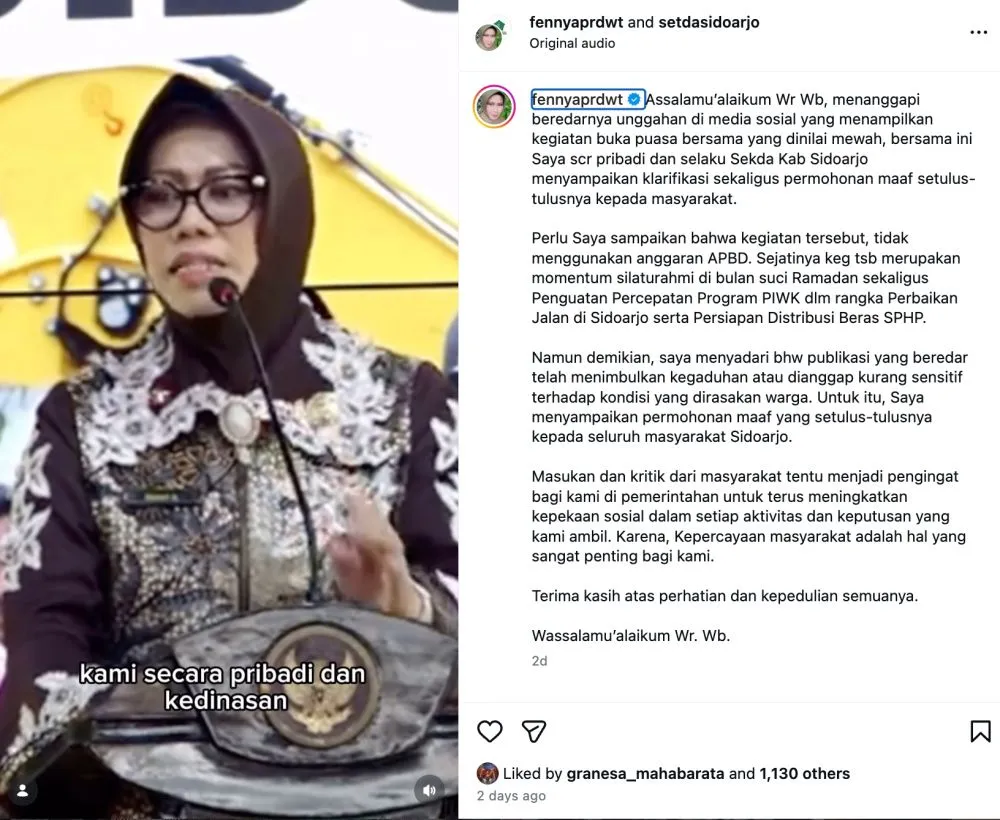 Sekda Sidoarjo Minta Maaf Instagram/@kisahkami.sidoarjo; Instagram/@fennyaprdwt; Instagram/@vebryrayan22 Sekda Sidoarjo Minta Maaf Instagram/@kisahkami.sidoarjo; Instagram/@fennyaprdwt; Instagram/@vebryrayan22