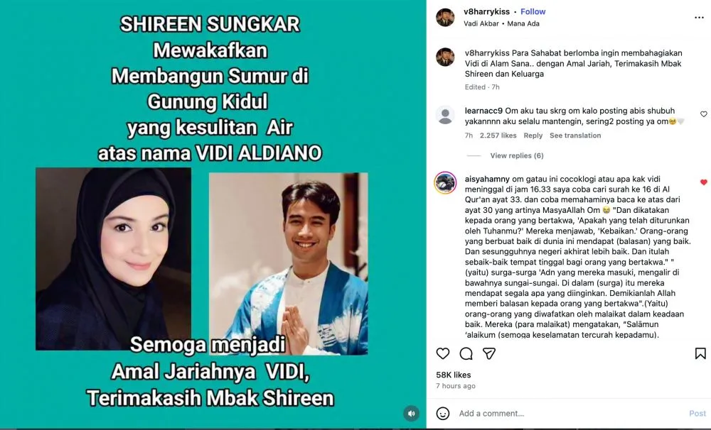 Wakaf sumur Gunungkidul Shireen Sungkar untuk Vidi Aldiano berbagai sumber Wakaf sumur Gunungkidul Shireen Sungkar untuk Vidi Aldiano berbagai sumber