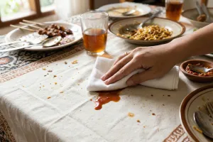7 Cara darurat bersihkan noda saus di taplak meja setelah acara makan bersama