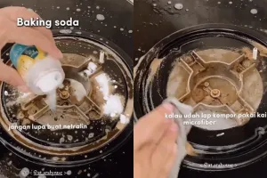 Wanita ini punya trik usir noda kerak tungku kompor tanpa direndam air panas, cuma pakai 3 bahan dapur