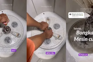 Cara bapak-bapak bongkar mesin cuci ini simpel pakai 1 alat dapur, basmi semua noda hingga ke akar