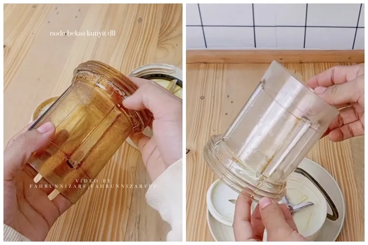 Cuma pakai 2 bahan sederhana, ini trik hempaskan kerak kuning bekas kunyit di blender agar bening lagi