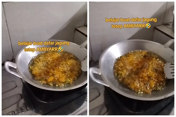 Momen kocak warganet belajar masak dadar jagung ini justru jadi ambyar, tapi endingnya bikin lega