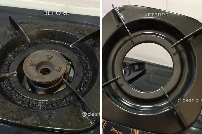 Tanpa cuka dan air panas, begini trik bersihkan tungku kompor berkerak dan penuh lemak pakai 3 bahan