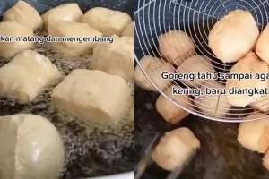 Tak perlu direndam dulu, ini trik goreng tahu putih agar dalamnya kopong dan mudah diberi isian