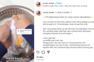 Trik hilangkan noda oli kering di baju cukup pakai tambahan 2 bahan dapur, sekali kucek auto kinclong