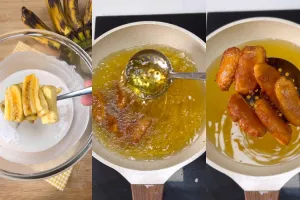 Trik bikin pisang goreng madu, teksturnya renyah tahan lama ditambah 3 bahan dapur