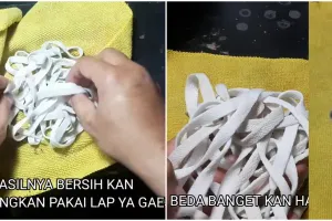 Tanpa disikat, ini cara cuci tali sepatu dekil dan kusam agar putih lagi pakai tambahan 1 bahan dapur
