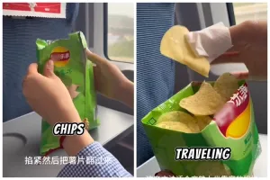 Bisa kokoh tanpa sandaran, aksi netizen makan keripik ini bikin nggak pegal karena tak perlu digenggam