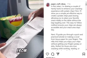 Bisa kokoh tanpa sandaran, aksi netizen makan keripik ini bikin nggak pegal karena tak perlu digenggam