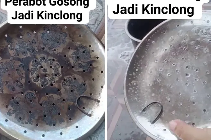 Cara hilangkan kerak gosong menghitam di saringan panci, auto bersih lagi dalam 15 menit