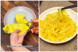 Trik bikin telur dadar lauk nasi kuning jadi lebih tebal dan kenyal, cuma tambah 1 bahan makanan