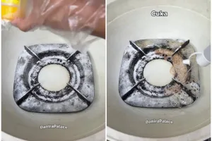 Tak perlu disiram air panas, ini cara hilangkan kerak hitam di tatakan kompor agar kesat seperti baru