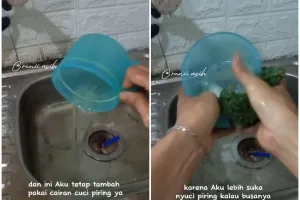Bukan langsung disikat, ini trik bersihkan mangkuk plastik berlemak agar lebih kesat dan tak bau apek