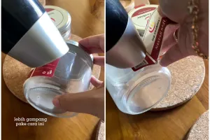 Cara mudah melepas stiker di toples bekas agar tak ada sisa lem, cukup pakai 1 alat ini