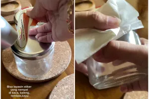 Cara mudah melepas stiker di toples bekas agar tak ada sisa lem, cukup pakai 1 alat ini