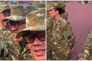 11 Potret Kabinet Merah Putih berseragam militer diospek Prabowo, netizen sebut Gibran bak Oppa Korea