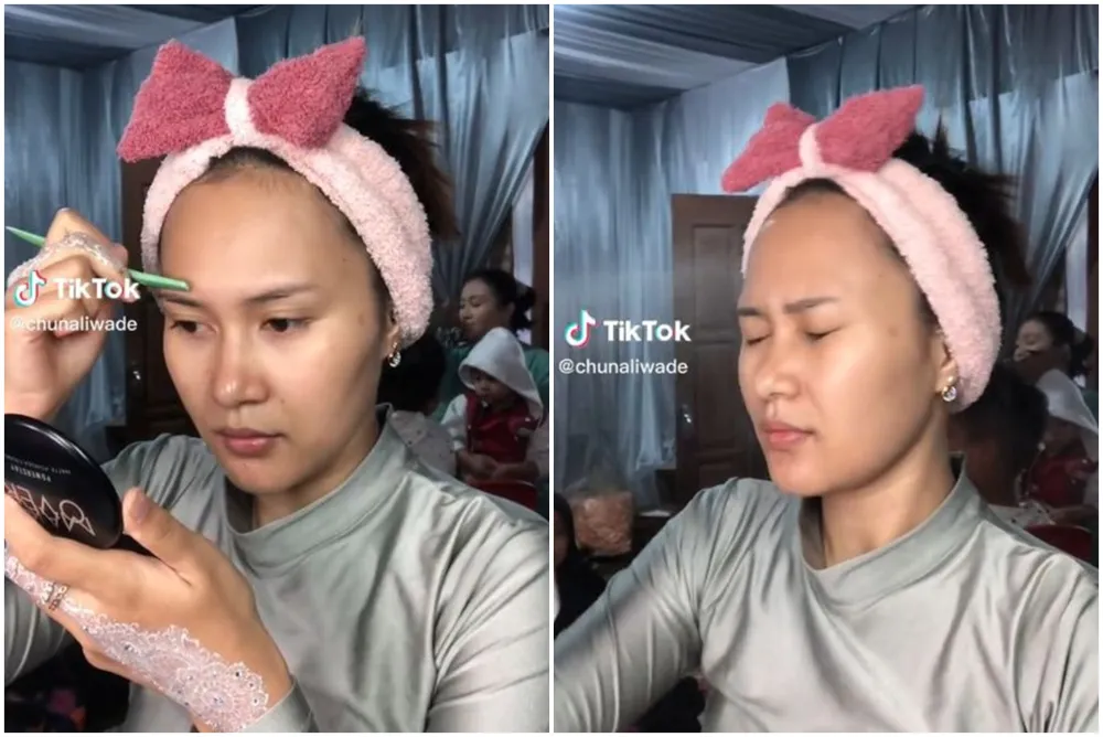 wanita rias wajah sendiri saat menikah © TikTok