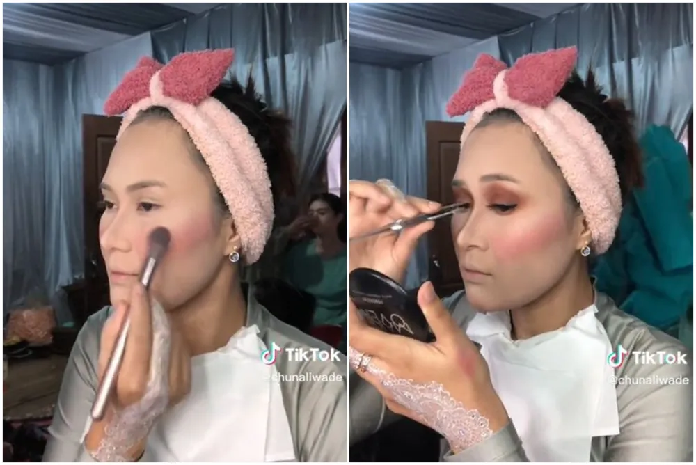 wanita rias wajah sendiri saat menikah © TikTok