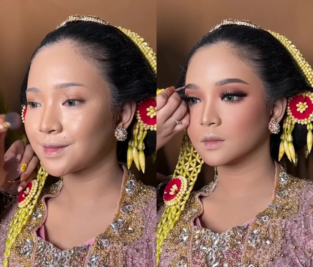 Transformasi pengantin Jawa dirias pink nude © Instagram Transformasi pengantin Jawa dirias pink nude © Instagram